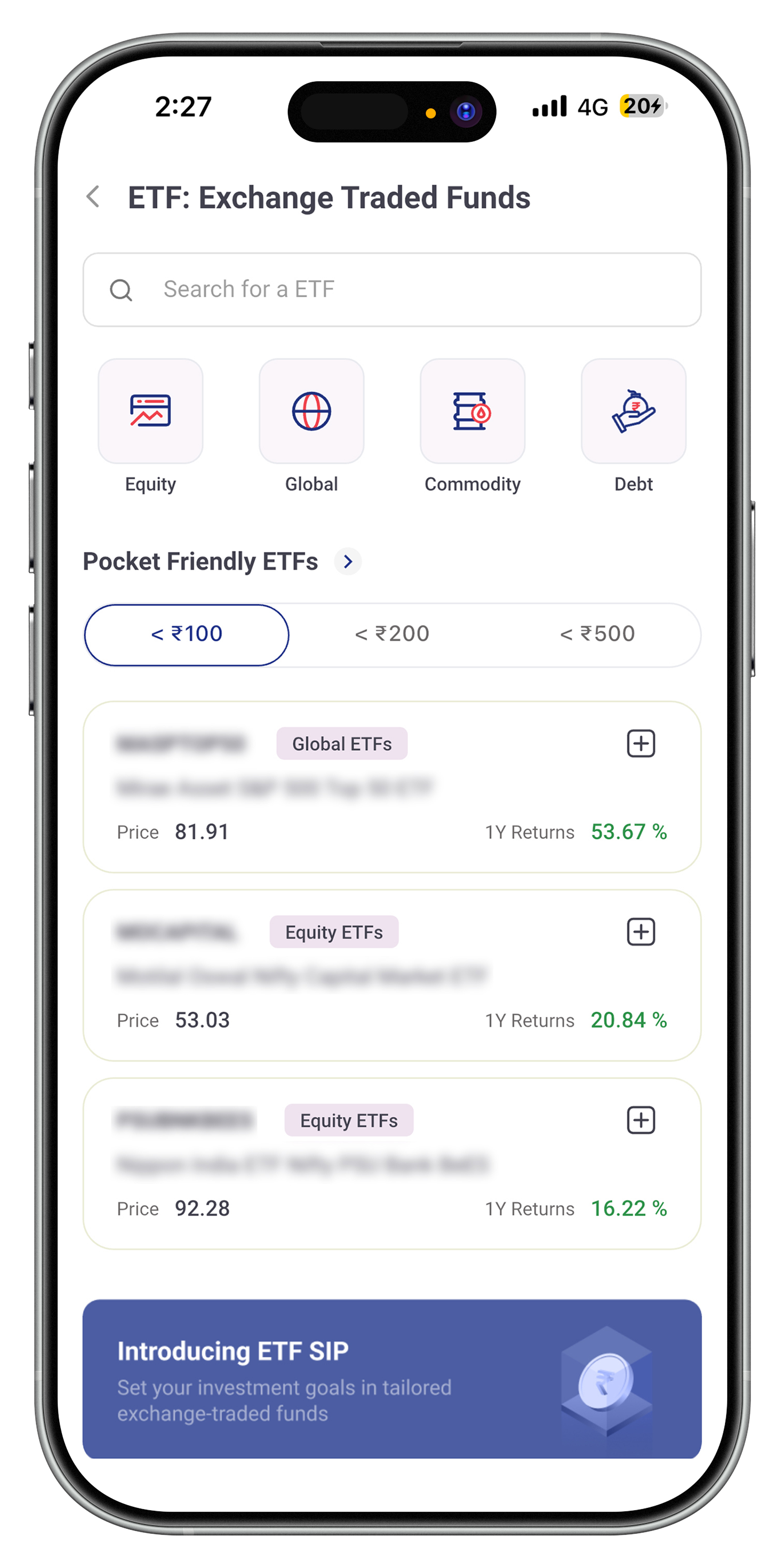Exchange Traded Funds screen
