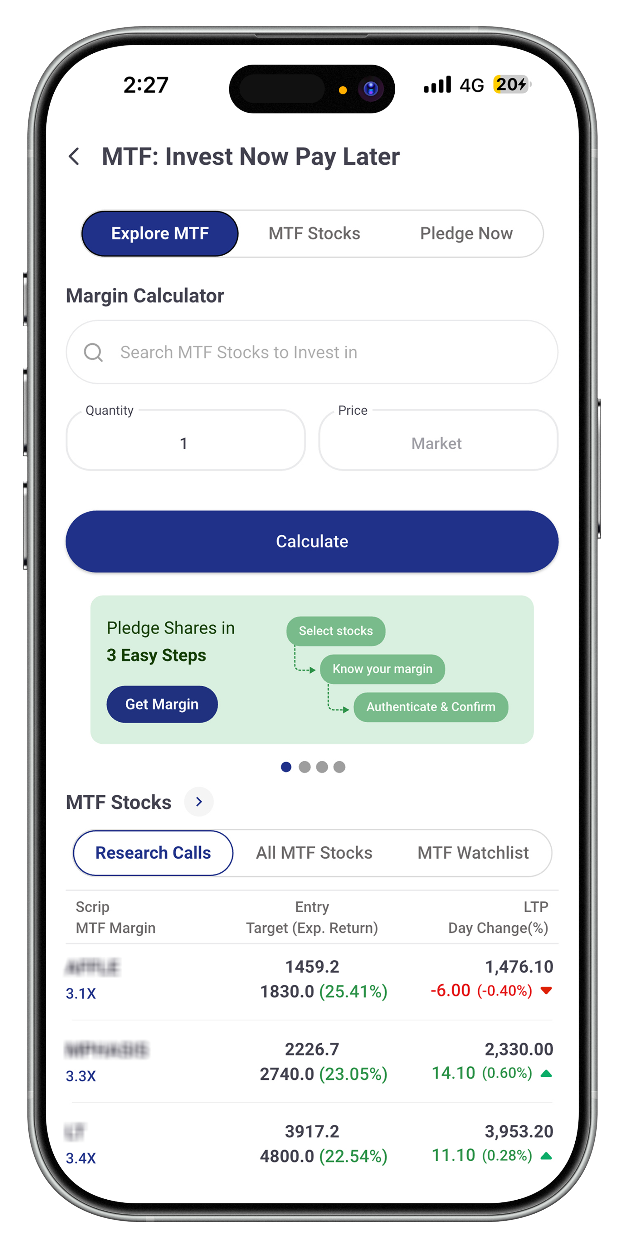 Margin Trading Facility screen
