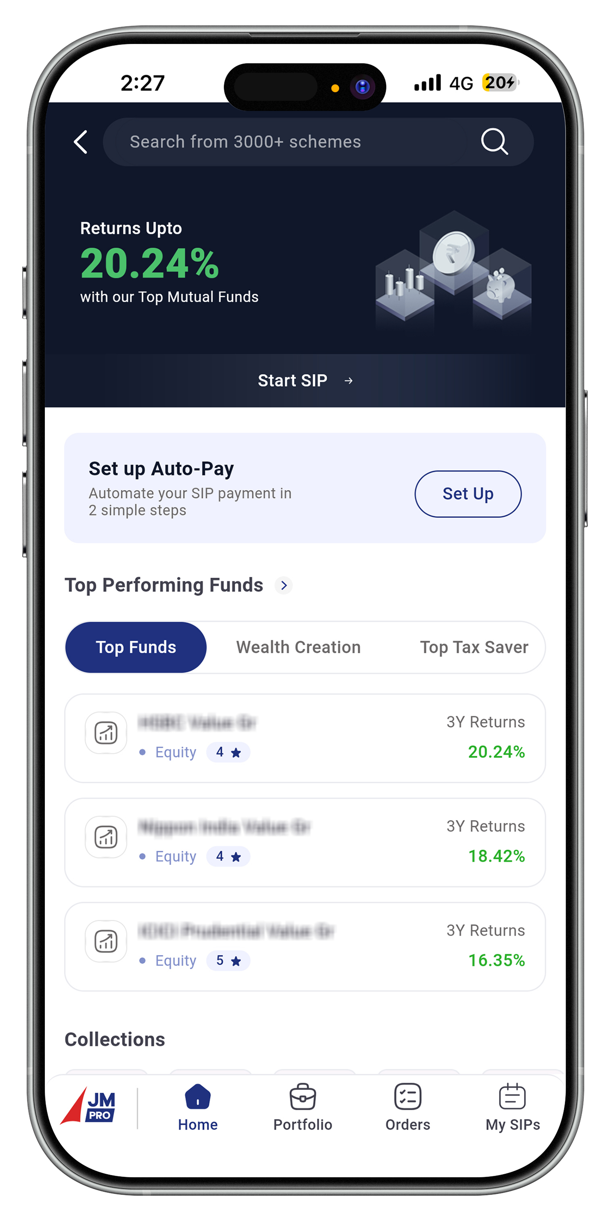 Mutual Funds screen